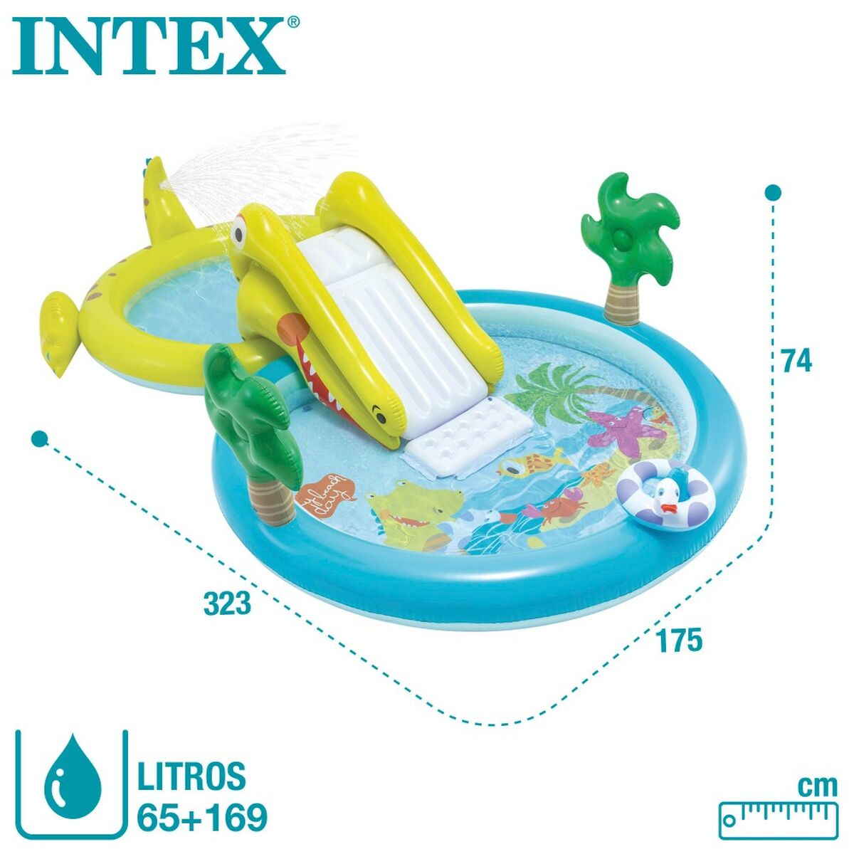 Puhallettava lasten kahluuallas Intex Krokotiili Leikkiteline 175 x 74 x 323 cm