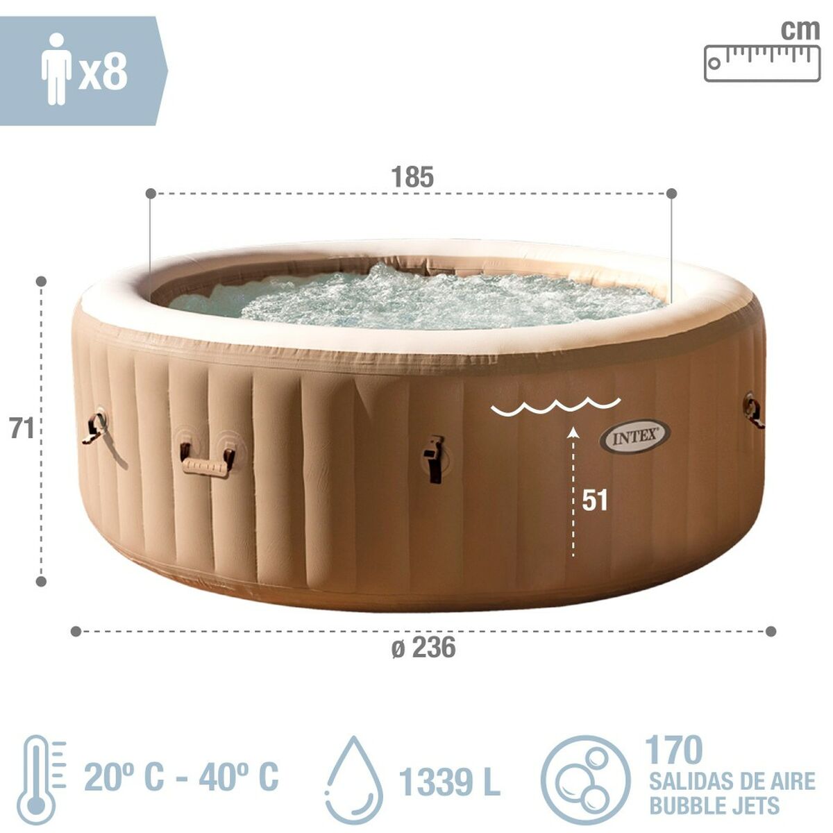 Ilmatäytteinen spa Intex 236 x 71 x 236 cm Ruskea 1339 L