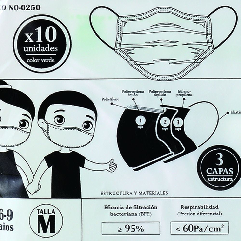 Hygieeninen kertakäyttohengityssuojain x 5 Junior Vihreä 10 osaa