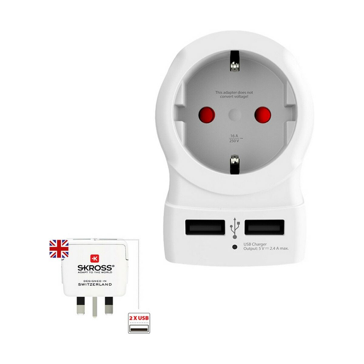 Virta-adapteri Skross 1500280 USB x 2 Eurooppalainen Yhdistynyt Kuningaskunta