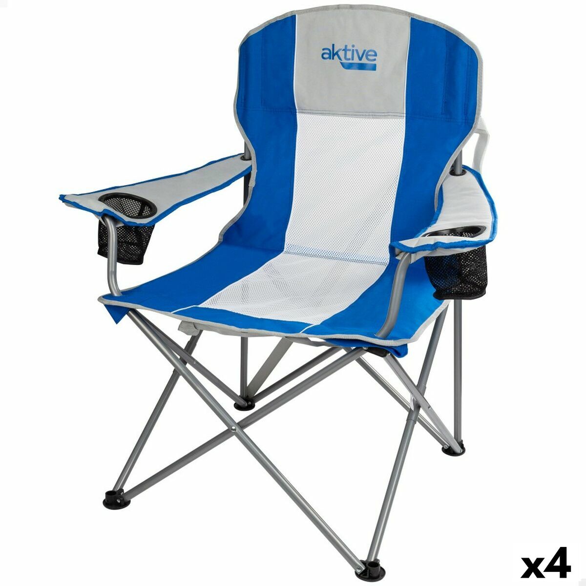 Taitettava retkituoli Aktive Harmaa Sininen 57 x 97 x 60 cm (4 osaa)