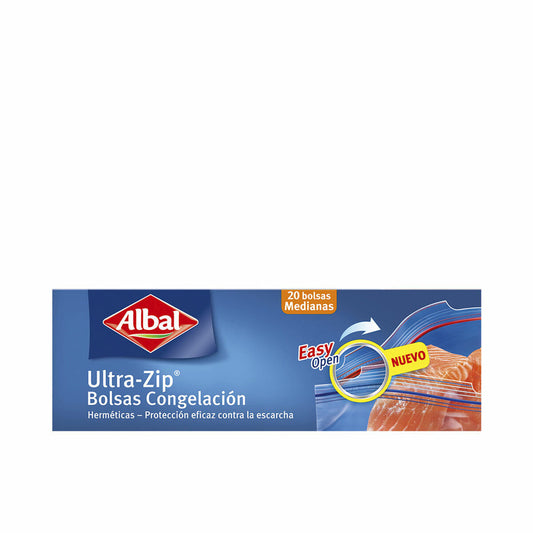Setti uudestaan käytettäviä ja ilmatiiviitä pusseja. Albal Ultra-Zip Medium Pakastin 20 osaa