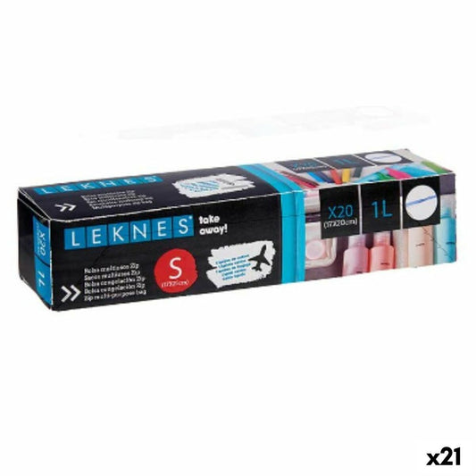 Uudelleenkäytettävä ruokapussisetti ziplock 20 x 17 cm Läpinäkyvä Polyetyleeni 1 L (21 osaa)