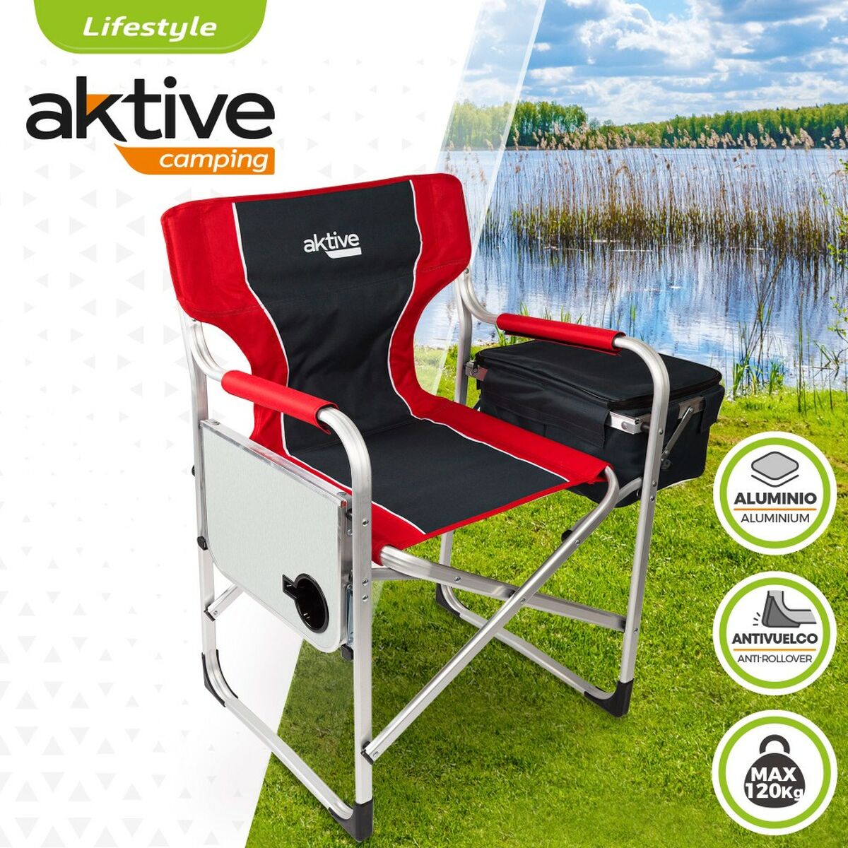 Taitettava retkituoli Aktive Punainen Harmaa 61 x 92 x 52 cm (2 osaa)
